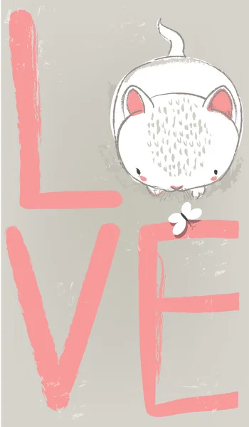 Ordet kärlek med kattunge — Stock vektor