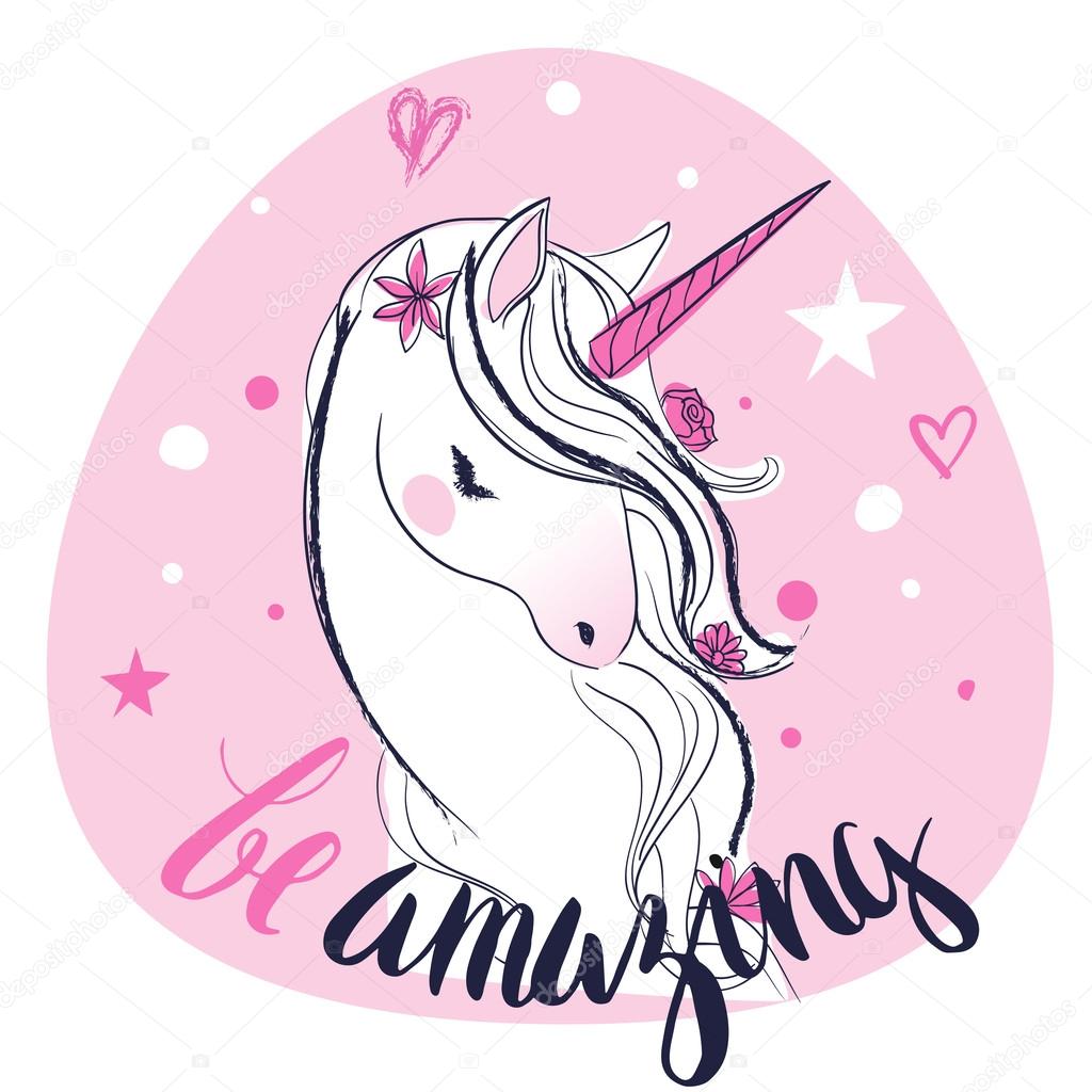 pink cartoon fairytale unicorn