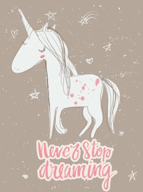 Pink cartoon fairytale unicorn vector