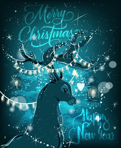 魔法のクリスマス鹿 — ストックベクタ