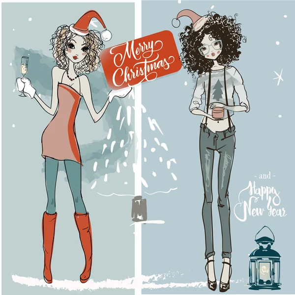 Navidad chicas incompletas — Vector de stock