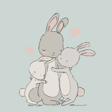 sweet hares - mom and kids clipart