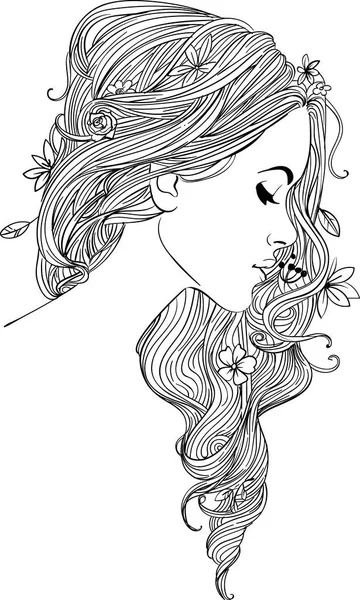 Joven hermosa mujer con flores — Vector de stock