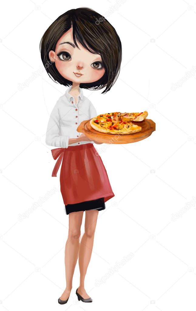 cartoon girl waiter