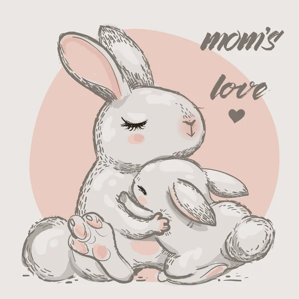 Cute hares - mom and kid — Stock Vector