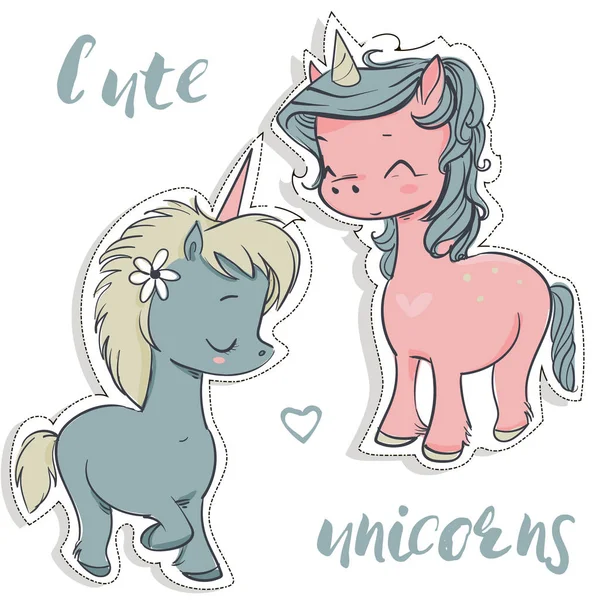 Unicornios de dibujos animados rosa y azul — Archivo Imágenes Vectoriales