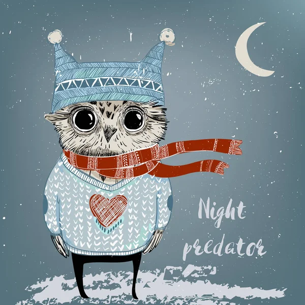 Cute winter owl — Stock Vector