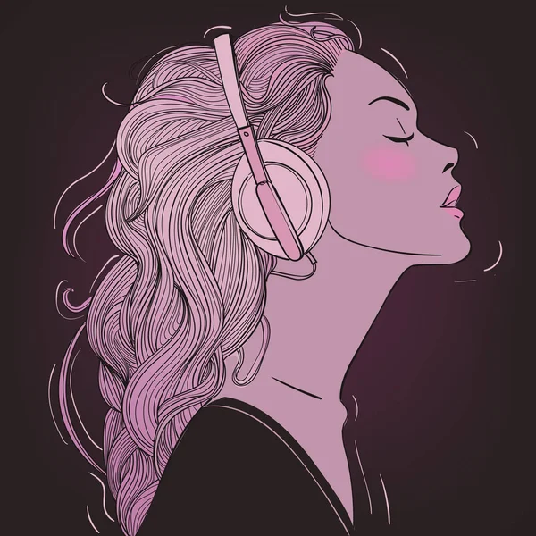 Hermosa chica con auriculares — Vector de stock