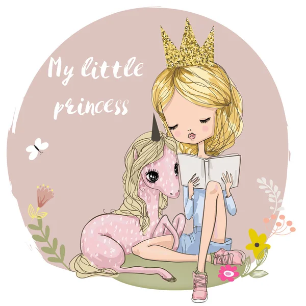 Tek boynuzlu at ile sevimli çizgi kız