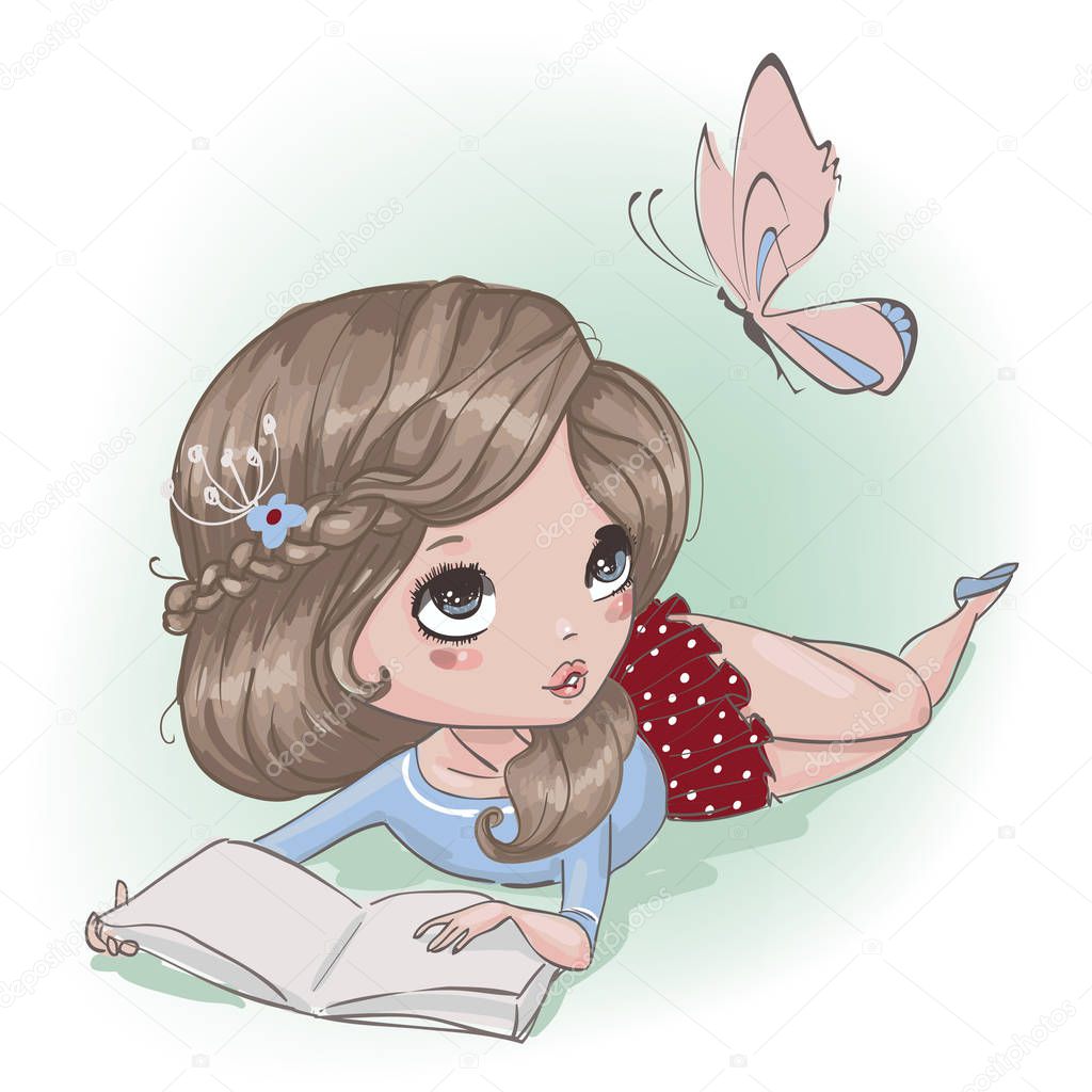 cute cartoon girl with butterfly