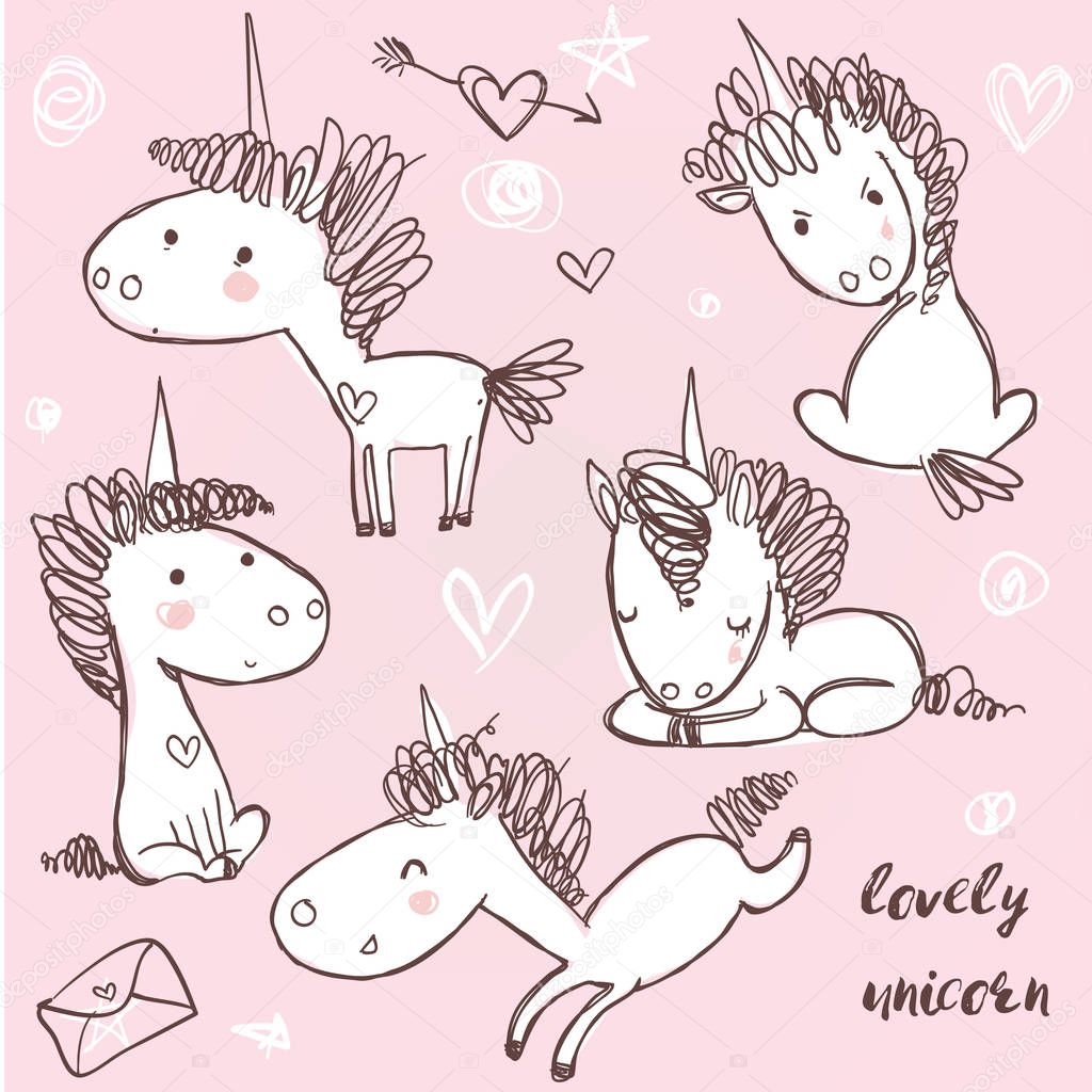 set with doodle unicorns