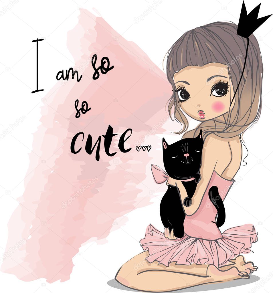 cute little princess with black cat