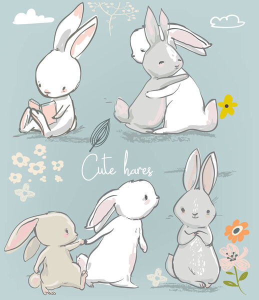 6 cute cartoon hares