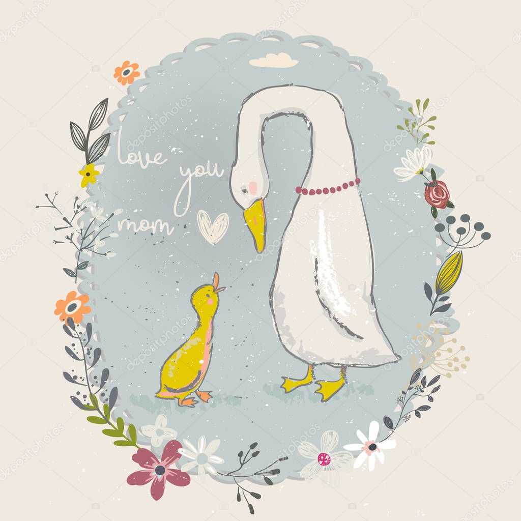 cartoon goose and gosling