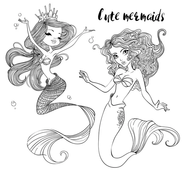 Sirenas de dibujos animados lindo — Archivo Imágenes Vectoriales