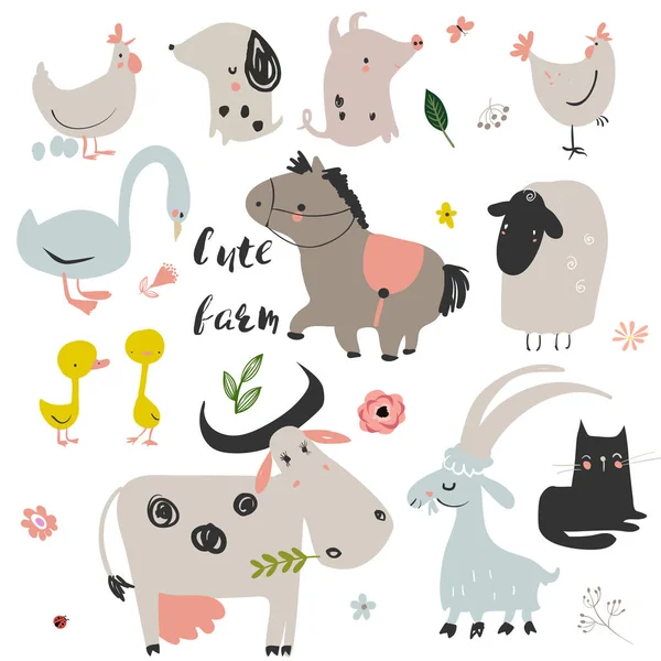 Set of cute farm animals — Stock Vector