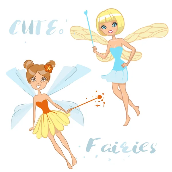 Cute Cartoon Fairies — Stock Vector