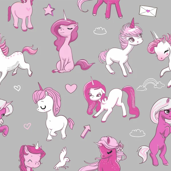 stock vector seamless pattern with pink unicorns