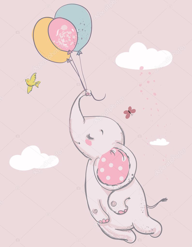 cute elephant with balloons