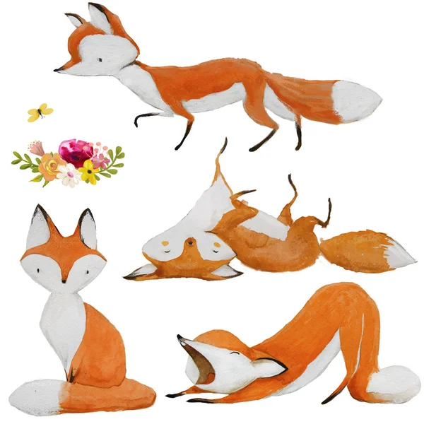 Set with cute watercolor fox — Stock Photo, Image