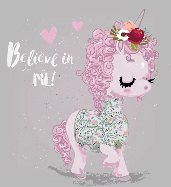 Cartoni animati rosa fiaba unicorno — Vettoriale Stock