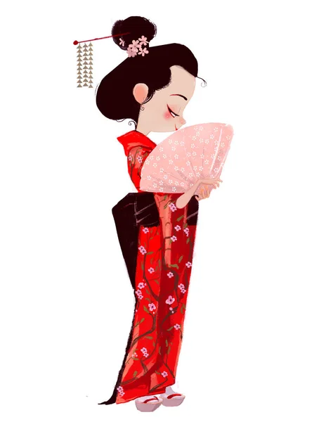 Cute Girl in Geisha jurk — Stockfoto
