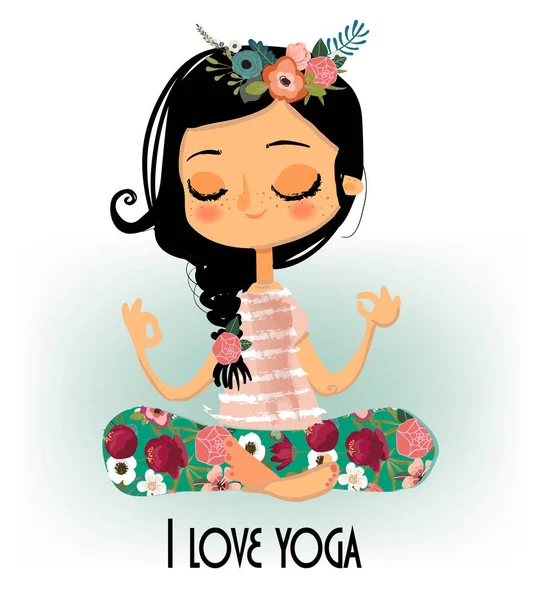 Linda chica de dibujos animados yoga — Vector de stock
