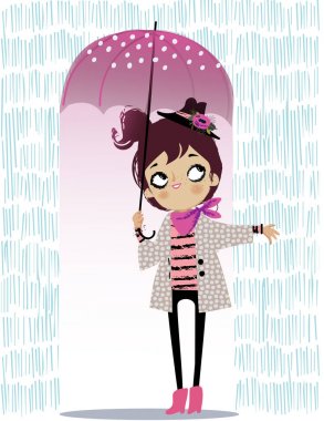 şemsiye ile sevimli sonbahar kız