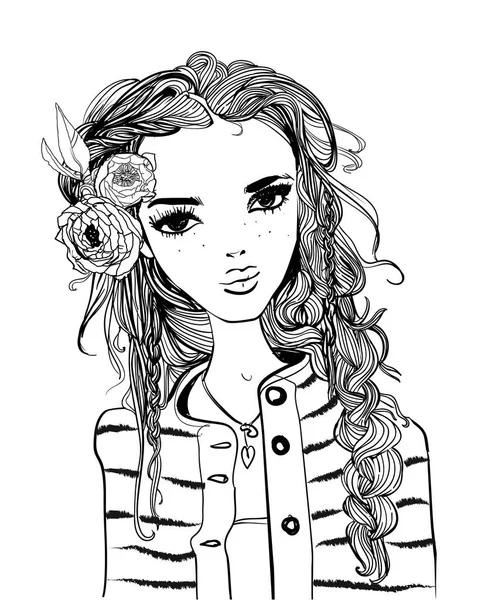 Портрет молодої жінки з довгим волоссям — стоковий вектор