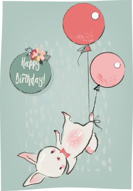 Balonlar ile sevimli tavşan