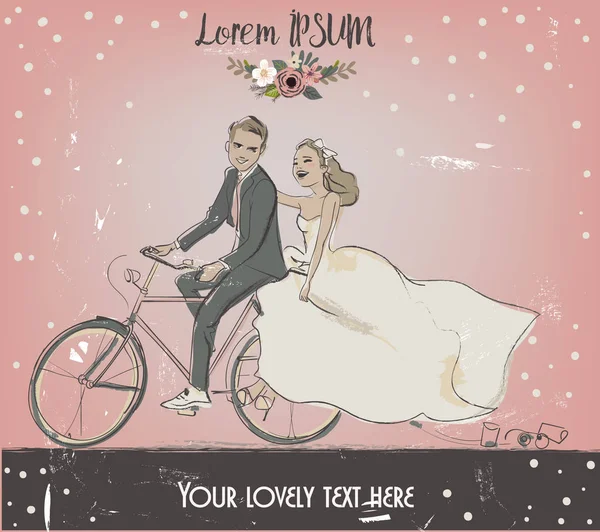 Η νύφη και ο γαμπρός με το ποδήλατό — Διανυσματικό Αρχείο