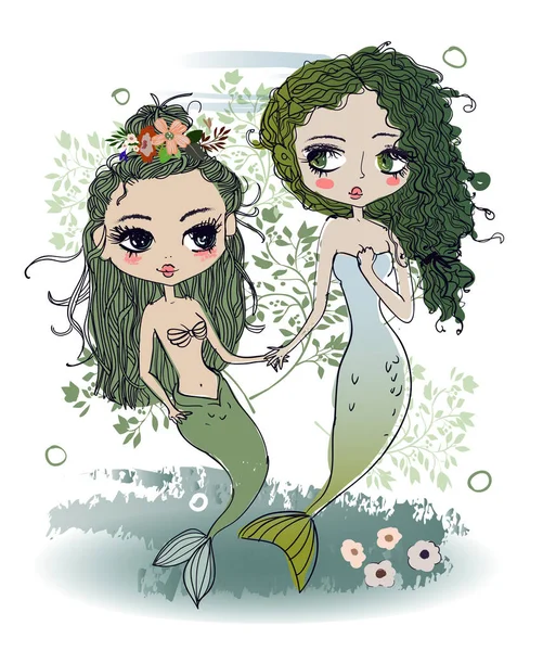 Bonito desenho animado sereia —  Vetores de Stock