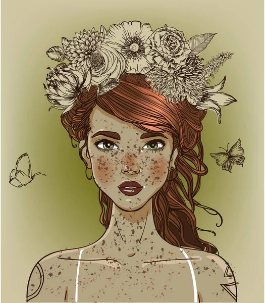 Młoda kobieta piękne kwiaty — Wektor stockowy