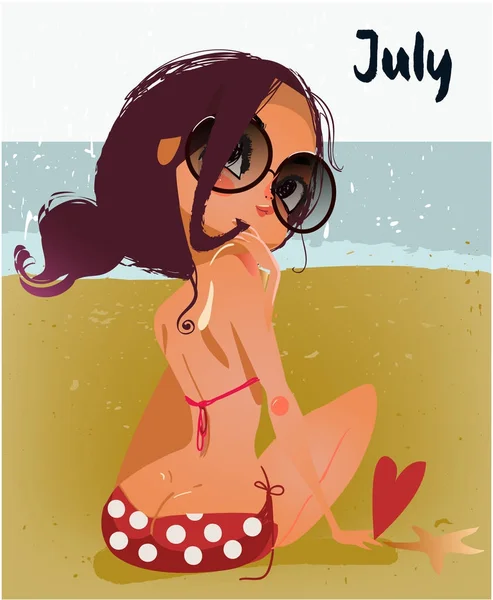 Carino cartone animato estate ragazza — Vettoriale Stock