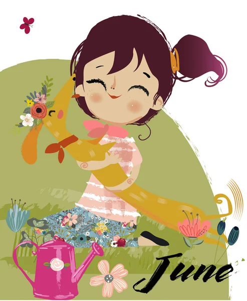 Linda chica de dibujos animados otoño — Vector de stock