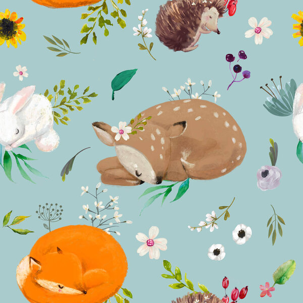 seamless pattern with animals with flowers