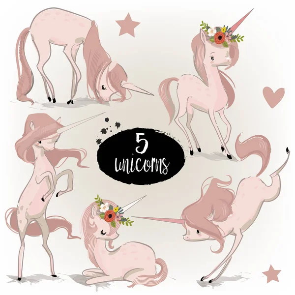 Set con unicornios de dibujos animados — Archivo Imágenes Vectoriales