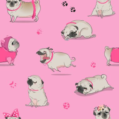 sevimli çizgi pug ile Seamless Modeli