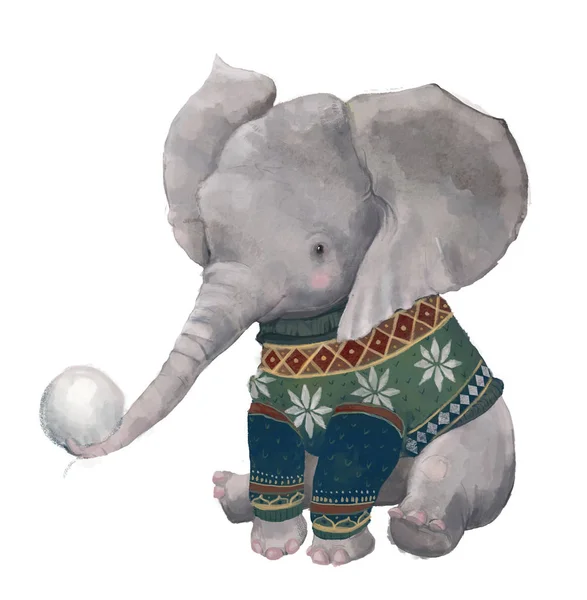 Χαριτωμένο ακουαρέλα χειμώνα ελέφαντας — Φωτογραφία Αρχείου