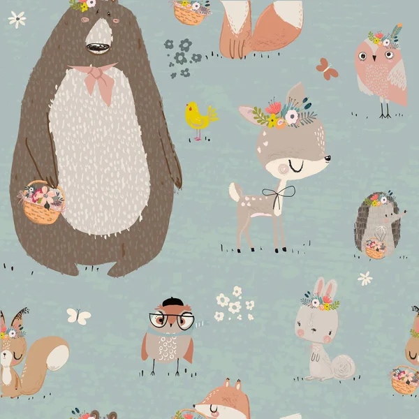 Motif de couture avec des animaux mignons — Image vectorielle