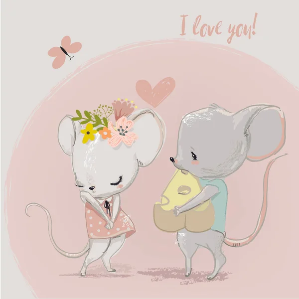 Lindo ratón pareja — Vector de stock