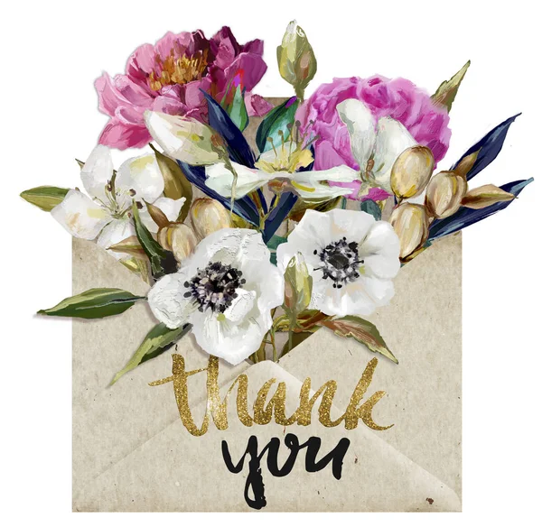 Envelope with flowers — Stock Photo, Image