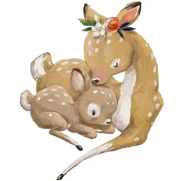 Милая пара оленей - мама и ребенок — стоковое фото