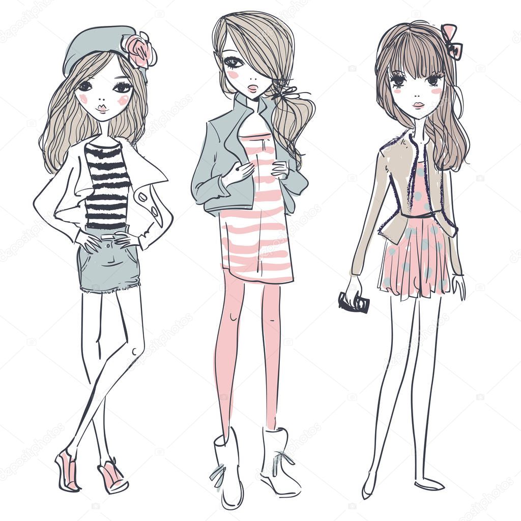 cute cartoon hipster girls