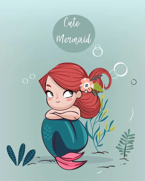 Linda sirena de dibujos animados — Vector de stock