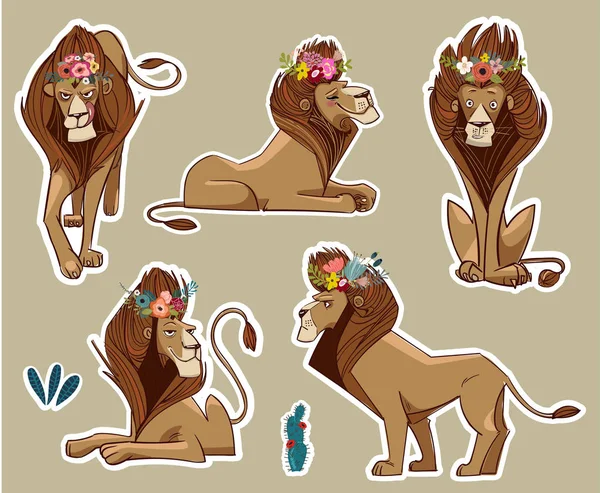 Set with cute lions — Stock Illustration Set with cute lions Royalty Free Stock Illustrations
