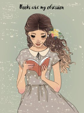 kitap ile genç bir kadın portresi