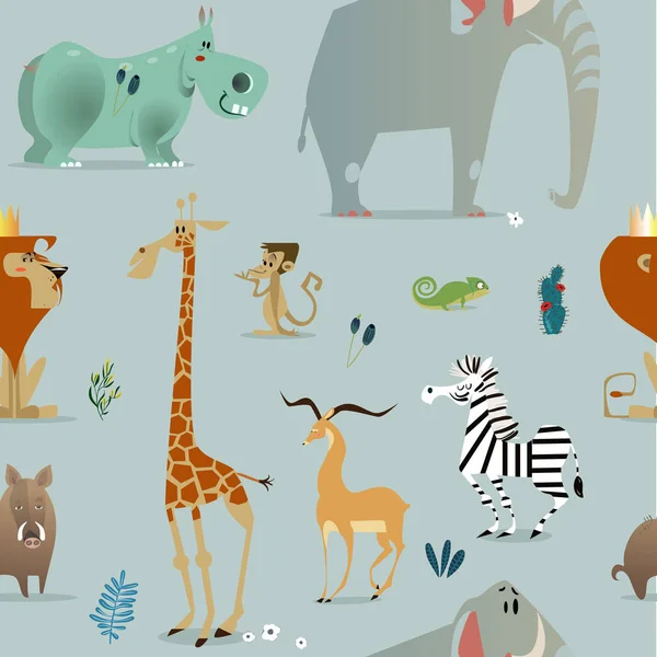 Pola mulus dengan hewan safari - Stok Vektor