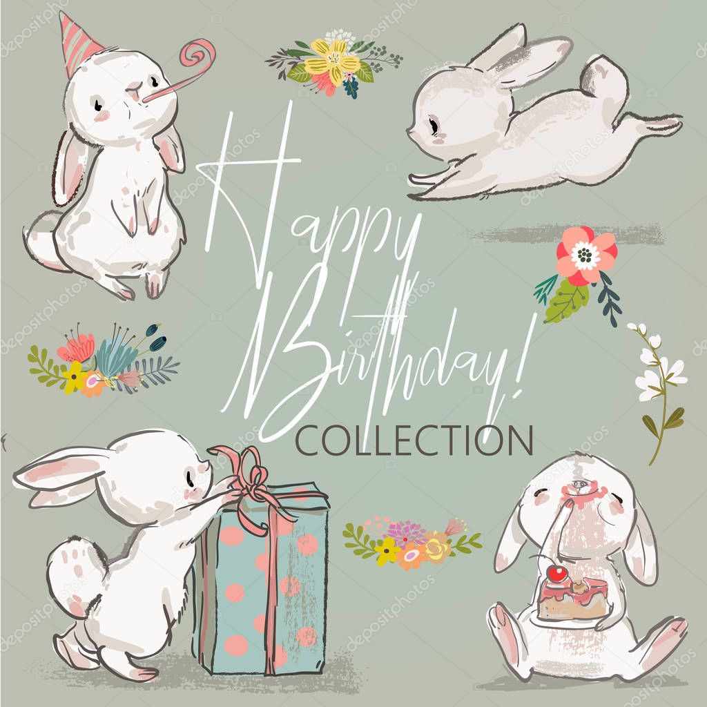 cute birthday hares collection