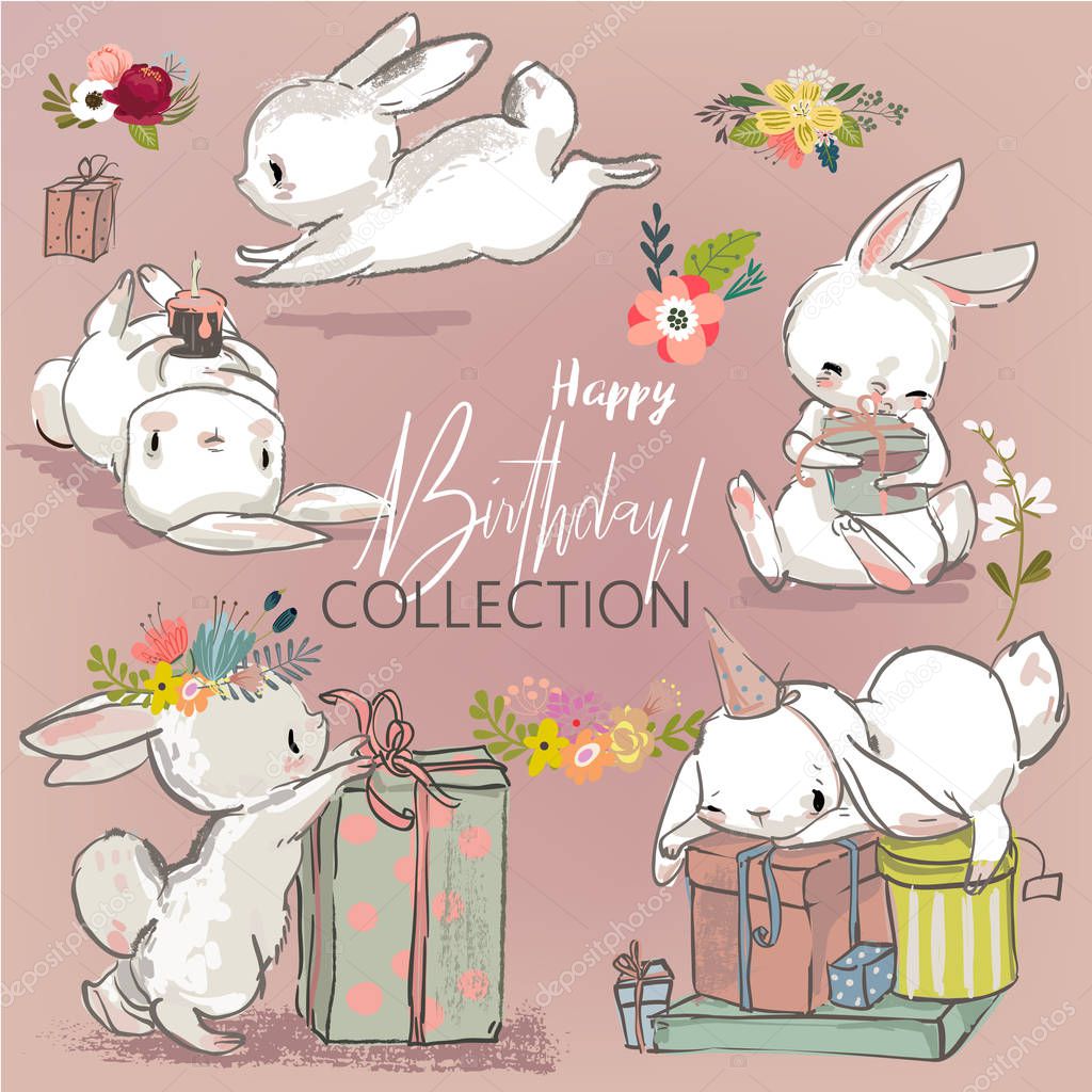 cute birthday hares collection